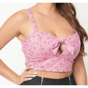 Unique Vintage Pink Bandana Print Chessie Crop Top 1X